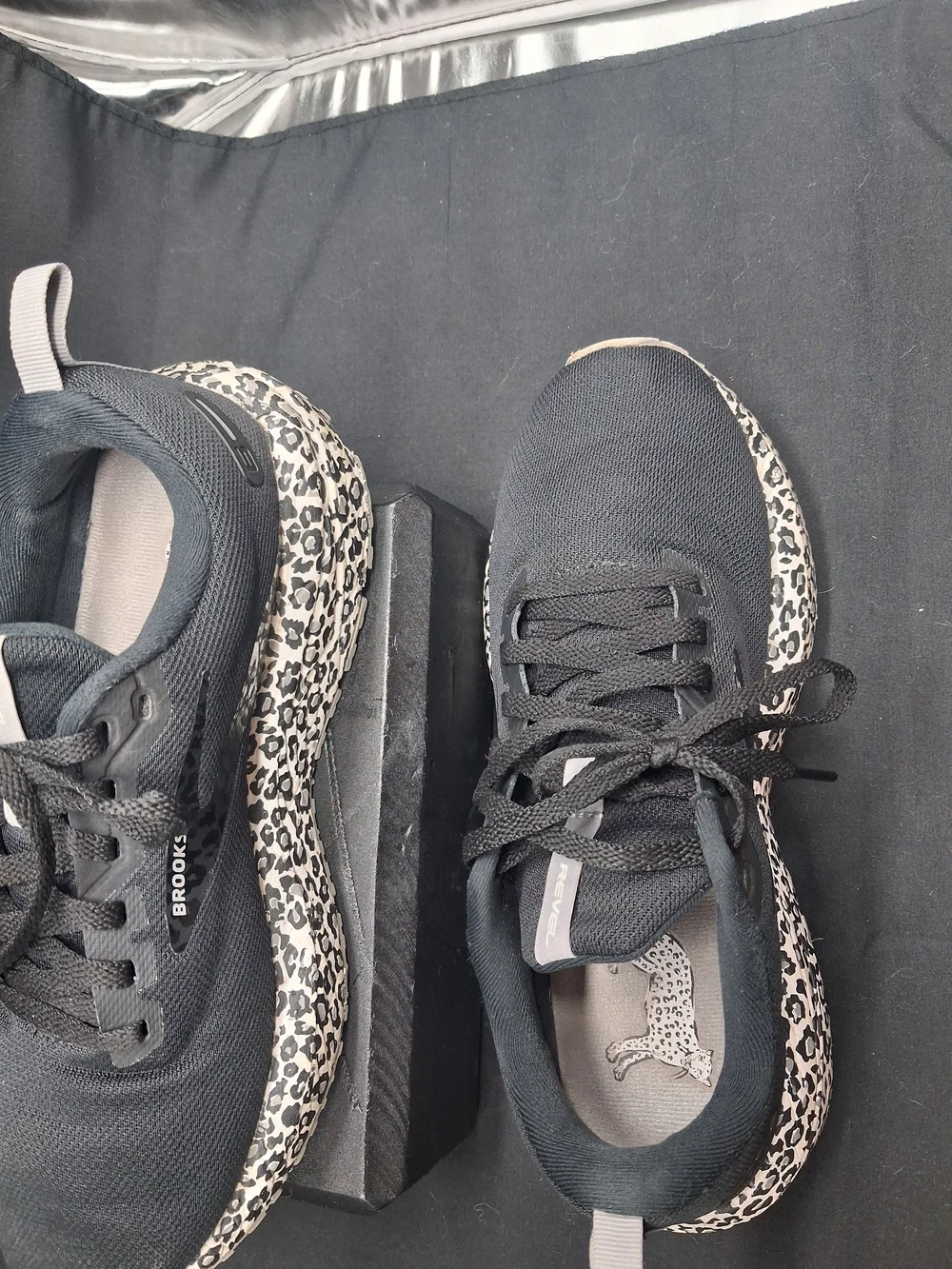 Brooks Black Athletic Shoes with Leopard-Print Midsole